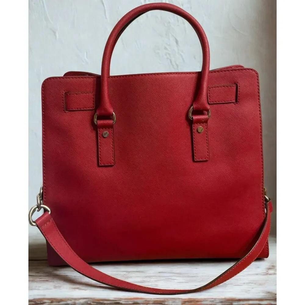 Michael Kors Hamilton Bag In Red Leather With Silver Accents And Key Lock